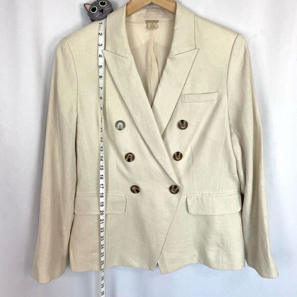 Magaschoni Linen Blend Double Breasted Blazer Jacket Cream Ivory Women L Career - Picture 13 of 13